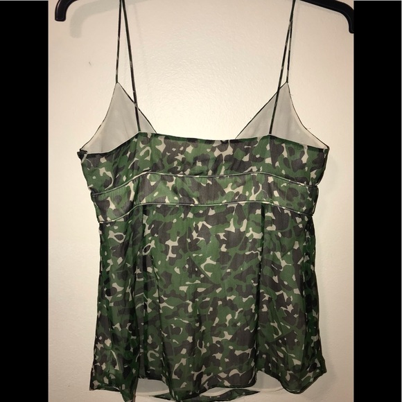 JCrew Green & Brown Camouflage Spaghetti Strap Silk Tank Top. Sz 6. - Picture 3 of 10